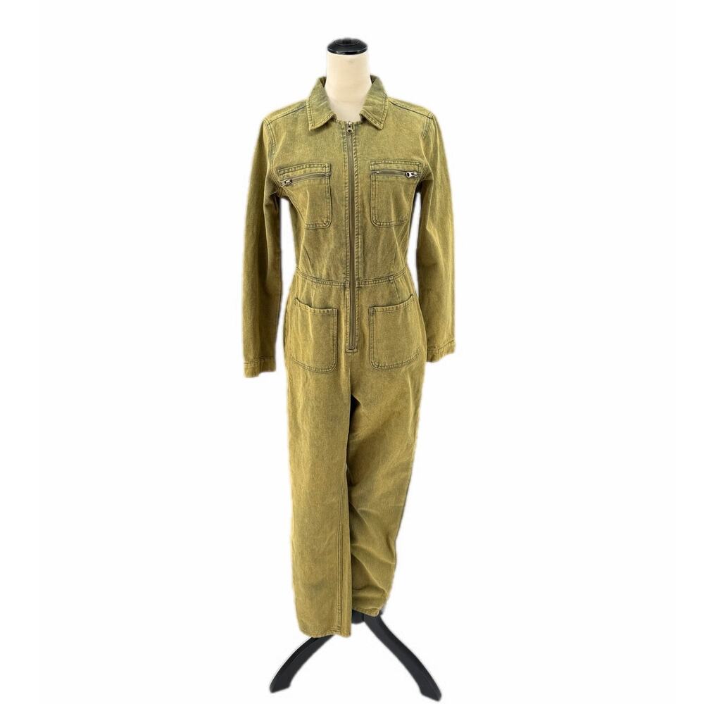 Chelsea & Violet NWT Olive 100% Cotton Utility Zip Up Pocket Jumpsuit Boilersuit